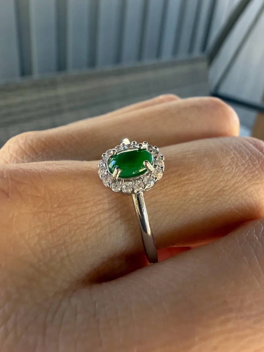 Natural Burmese Jadeite Jade A-Grade Ice Green Cabochon Ring
